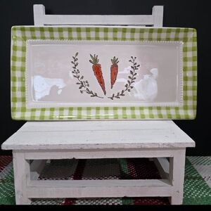 Farmhouse Buffalo Plaid Decorative Ceramic Serving Platter.